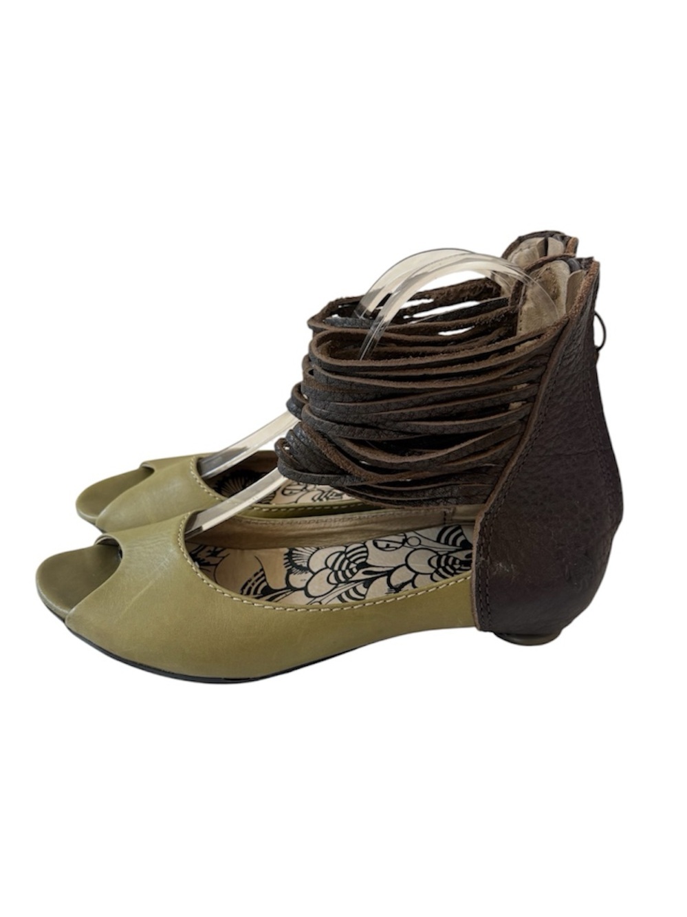 FLY London Black Lotto Flats in Olive Green and Dark Brown